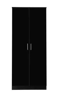 REFLECT 2 Door Plain Wardrobe in Gloss Black Door Fronts and Black Oak Carcass