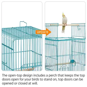 Yaheetech Teal Blue Play Top Metal Bird Cage w/ Detachable Rolling Stand