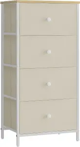 SONGMICS Chest of Drawers Bedroom, Drawer Storage Unit, Dresser with 4 Fabric Drawers, Camel Yellow and Cream White