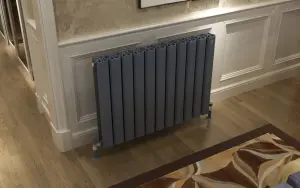 Aluminum Designer Horizontal Radiator Compatible with Heat pump. Model "Pioneer Plus " Grey. 800 mm.500mm. Btu/hr:4858