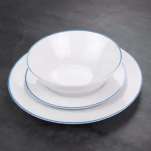 Set of 4 Durable White Ceramic Side Plates with Elegant Blue Rim