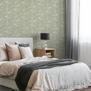 Fresco Artisan Leaf Sage Wallpaper