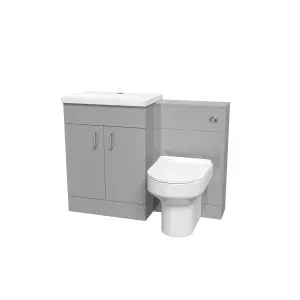 Nes Home 1100mm Grey Vanity Basin Cabinet, WC Unit & Back To Wall Toilet