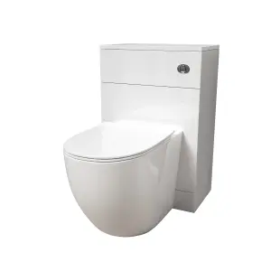 Nes Home 500mm WC Unit & D Shape Rimless Round Back To Wall Toilet With Cistern