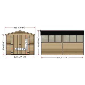 Overlap 12 x 8 Feet Dip Treated Apex Shed Double Door with Windows