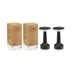 Auraglow Rechargeable LED Cordless Table Lamp - WALDORF - Black - Twin Pack