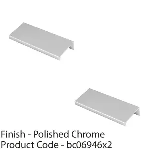 2 PACK - Square Edge Finger Pull Handle - Polished Chrome 100mm - Slim Cupboard Drawer