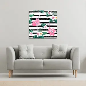 Floral Flamingos (Canvas Print) / 77 x 77 x 4cm