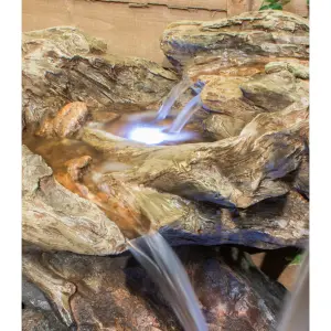 Primrose Montana Falls Log and Rock Effect Cascade Water Feature Garden Fountain with Lights H77cm