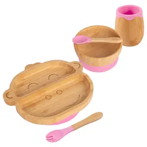 5pc Bamboo Monkey Baby Weaning Set - Pink