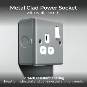 BG Metal Clad 13A Single Switched Socket, Scratch Resistant Steel