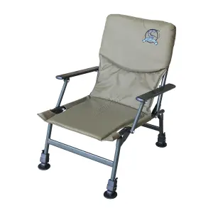 Carpzilla Outdoor Portable Folding Carp Fishing Chair Camping Heavy Duty 4 Adjustable Legs Dark Green FC-053