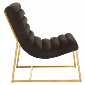 Interiors by Premier Black Velvet Cocktail Chair, Modern Art-Deco Black Velvet Accent Chair, Matte Gold Stainless Steel Frame