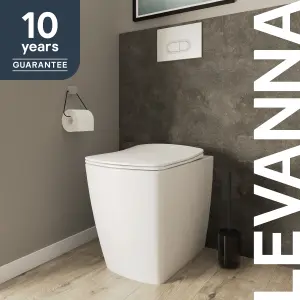 GoodHome Levanna White Rimless Back to wall Square Toilet pan with Soft close seat