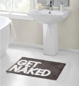 GET NAKED Grey Bathroom Mat, Absorbent & Stylish Bathroom Rug - L80cm x W50cm