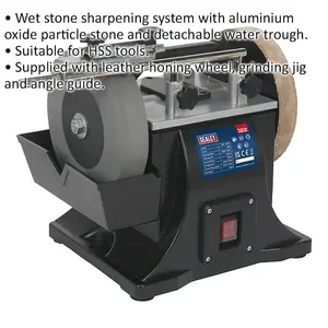 200mm Wet Stone Sharpener with Honing Wheel and Water Trough for HSS Tools