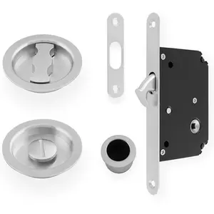 Sliding Pocket Door Lock & Latch Set - Satin Chrome Rounded Forend Finger Pull