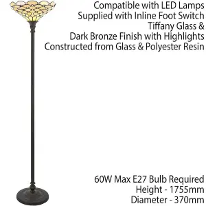 1.7m Tiffany Floor Lamp Dark Bronze & Stained Glass Shade Free Standing i00026