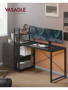 VASAGLE Computer Desk, Writing Desk With Storage Shelves On Left Or Right,  Easy Assembly,  Rustic Brown And Black,Ebony Black