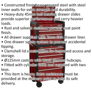 10 Drawer Red Tool Chest Mobile Storage Solution 702 x 477 x 1440mm