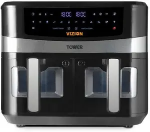 Tower 9L Vizion Dual Basket Air Fryer, Black, Plastic