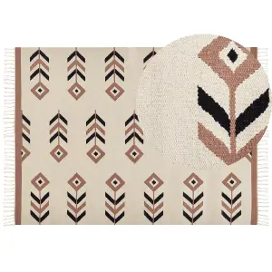 Cotton Kilim Area Rug 200 x 300 cm Beige and Black NIAVAN