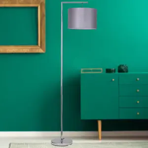 First Choice Lighting Chrome Angled Floor Lamp with Grey Glitter Shade