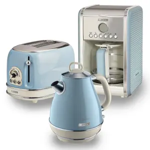 Ariete ARPK9 Vintage Retro Jug Kettle, Toaster & Filter Coffee Machine Set, Blue