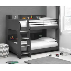 Abby Single (3') Standard Bunk Bed with Bookcase Anthracite