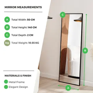 Alcantera Rectangle Metal Frame Wall Mirror Simple and Elegant Modern Design Gold / 140cm H x 50cm W