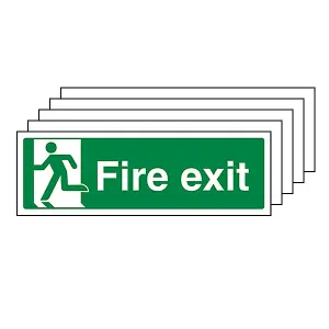 FIRE EXIT Safety Sign Man Left - Self Adhesive Vinyl - 450X150mm - 5 Pack