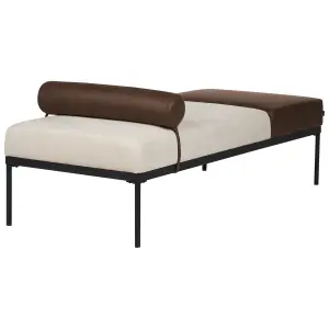 Faux Linen/Faux Leather Chaise Lounge Beige and Dark Brown MALMOS