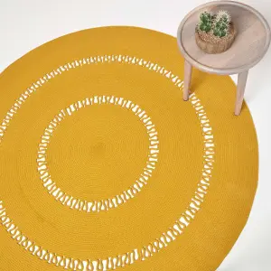 Homescapes Mustard Crochet Braided Rug 150cm Round