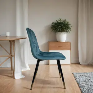 Plushore Turquoise Luxury Velvet Dining Chair With Gold Tipped Black Legs