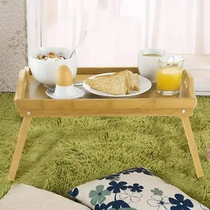 Bamboo Food Serving TV Tray with Handles Portble and Folding Legs Dinner Breakfast Lap Table Mat