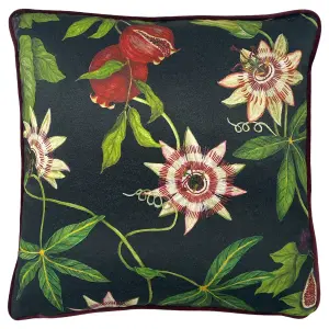 Paoletti Figaro Floral Printed Piped Velvet Polyester Filled Cushion