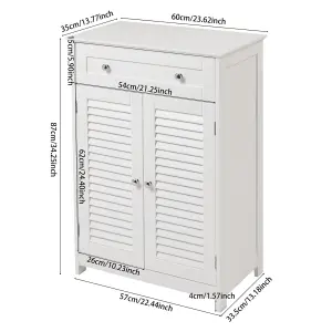 2-door White Shutter Freestanding Bathroom Sideborad Cabinet with Drawer W 600 x D 350 x H 870 mm