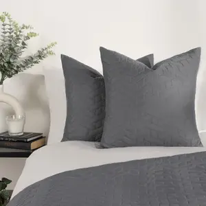 Brentford Pack of 2 Pinsonic Cushion Covers Filled Luxury, Charcoal - 45 x 45cm