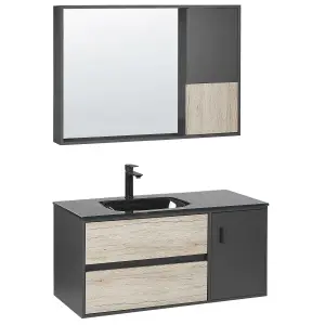 Bathroom Vanity Set with Mirrored Cabinet 100 cm Light Wood and Black TERUEL