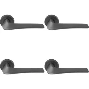 4 PACK - Premium Twisted Bar Door Handle Set - Anthracite Grey Designer Lever Round Rose