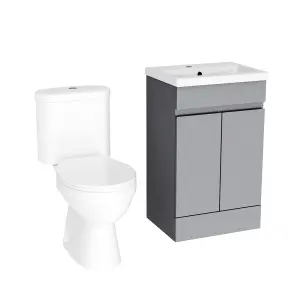 Nes Home Flat Pack 500mm Steel Grey Basin Vanity & Close Coupled Toilet Set