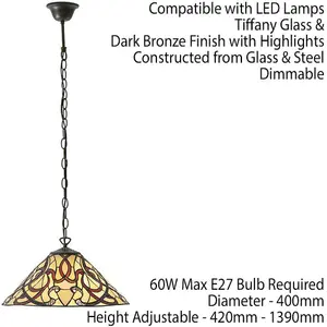 Tiffany Glass Hanging Ceiling Pendant Light Dark Bronze Cream Lamp Shade i00150