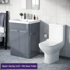 Nes Home  Floorstanding Vanity Basin Unit & Rimless Close Coupled Toilet Steel Grey