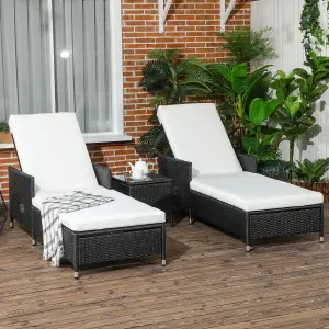 Outsunny Patio Chaise Lounge Chair Set W/ Adjustable Backrest, Side Table, Cream