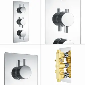 ENKI Venice Chrome Round 2-Outlet Brass Thermostatic Triple Shower Valve TSV068