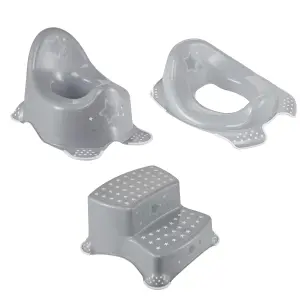 Keeeper Grey Stars Baby Potty, Toilet Seat & Double Step Stool Set