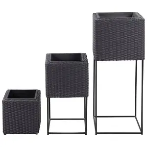 Berkfield Garden Raised Beds 3 pcs Poly Rattan Black