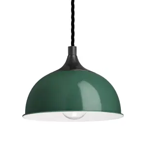 Industville Chelsea Dome Pendant, 8 Inch, Dark Green, Pewter Holder