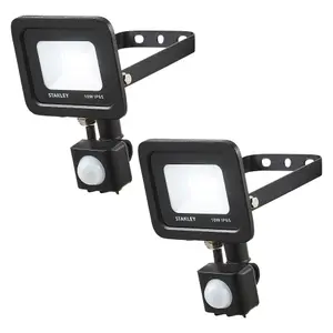 Litecraft 2 Pack Stanley Slimline Black 10 Watt LED IP65 Outdoor Wall Flood Light with PIR Sensor