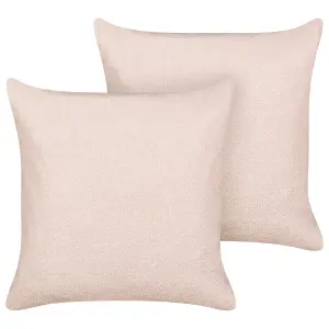 Set of 2 Cushions LEUZEA Boucle 60 x 60 cm Solid Pastel Pink